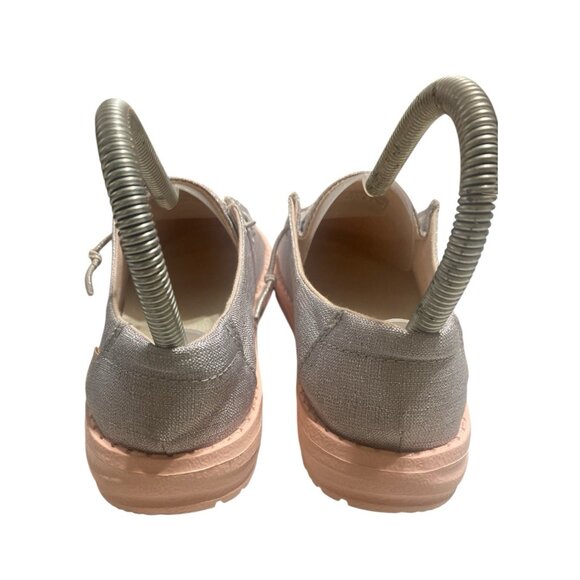 Hey Dude Wendy Youth Size 2 Sparkling Silver Peach Moc Toe Sneaker Slip On - Picture 7 of 10